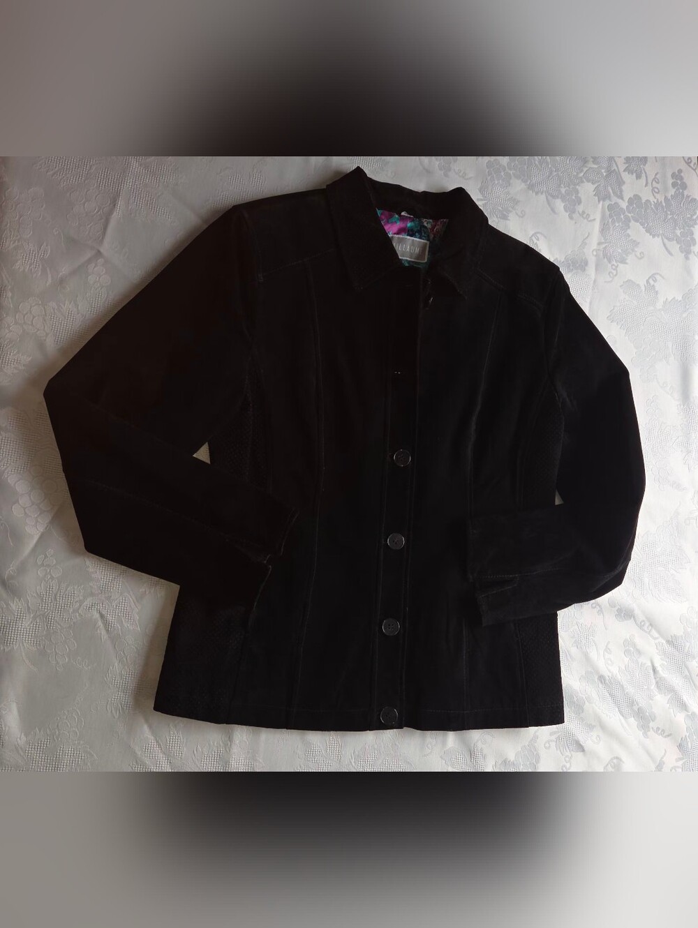 Guillaume Suede Leather Jacket Black with Watercolor Lining